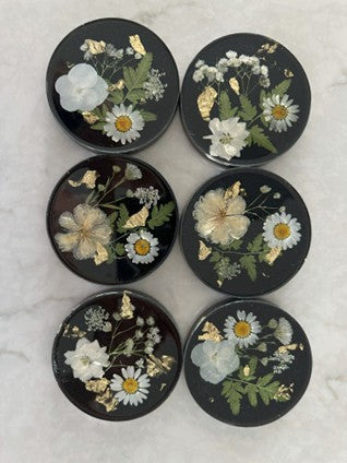 Botanical Coaster Set – White Daisy & Gold Foil